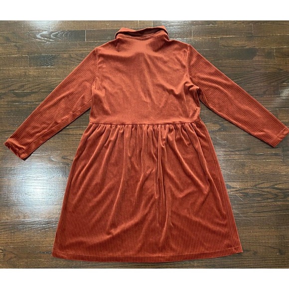 Vtg Hanes Signature Collection Ribbed Velvet Midi Dress L Button Front 80's Rust - Picture 9 of 9